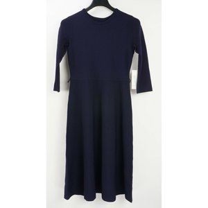 New 138$ Eliza J Women's Large Dark Blue Knit 3/4 Sleeve Unlined Crew Midi Dress